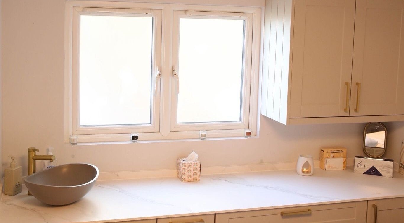 Tranquil vanity area at Revitalizetherapies, Carlton Colville, England, GB, featuring elegant decor.