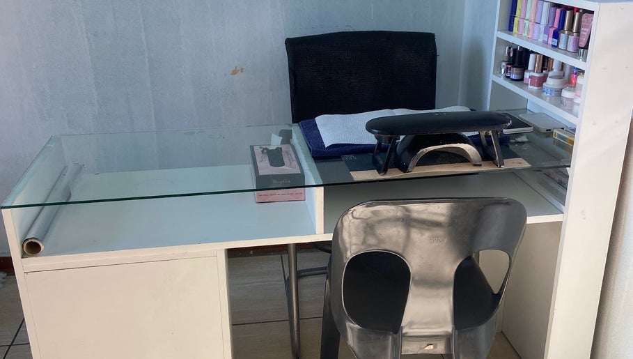 Nail station at Glow District in Soweto, Gauteng, ZA, equipped for manicures.