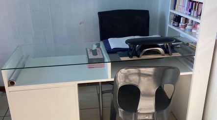 Nail station at Glow District in Soweto, Gauteng, ZA, equipped for manicures.