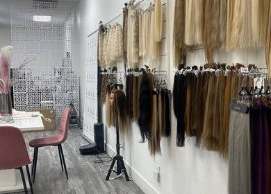 Hair extensions display at Studio Queen Hair, Sherman Oaks, California, US.