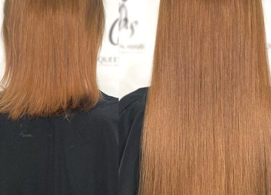 Hair transformation at Studio Queen Hair, Sherman Oaks, California, US, showcasing smooth, sleek hair results.