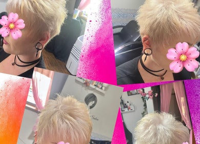Stylish short blonde haircut at Heavenly Hair, Dudley Park, Western Australia, AU.