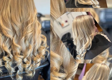 Elegant blonde curls styled at Heavenly Hair, Dudley Park, Western Australia, AU.