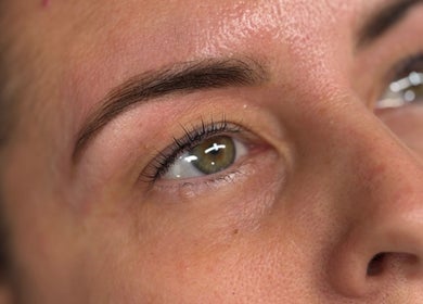 Close-up of expertly groomed eyebrow at Defined by Amy Jane in Altrincham, England, GB.