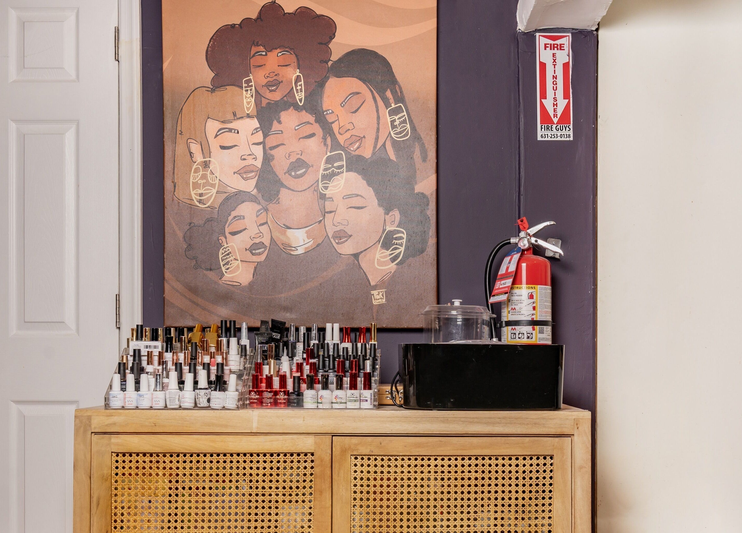 Nail polish collection under art at Pick A Color Studio, New York, New York, US.
