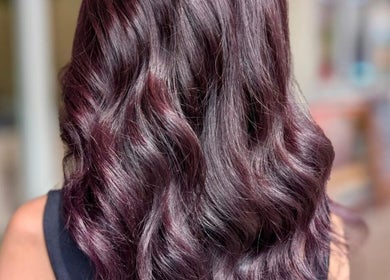 Elegant burgundy waves styled at Jessi Do My Hair, Dee Why, New South Wales, AU.