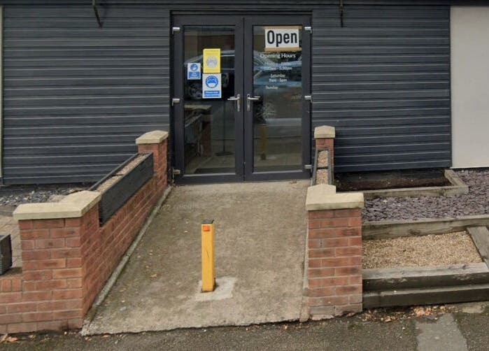 Entrance to Pampa Nail Salon & Training Academy in Rotherham, England, GB with modern facade.