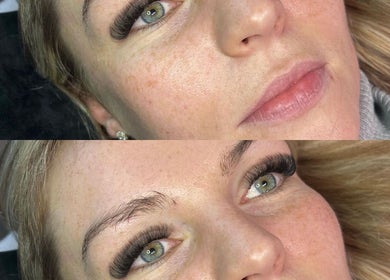 Stunning eyelash extensions by Lashesbymaine_ in Farnborough, England, GB. View of detailed before and after results.