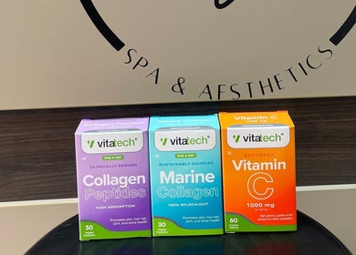 Vitatech supplements displayed at Glaze Beauty Studio in Lusaka, Lusaka Province, ZM.