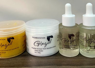 Skincare products at Glaze Beauty Studio, Lusaka, Lusaka Province, ZM. Includes scrubs and serums for radiant skin.