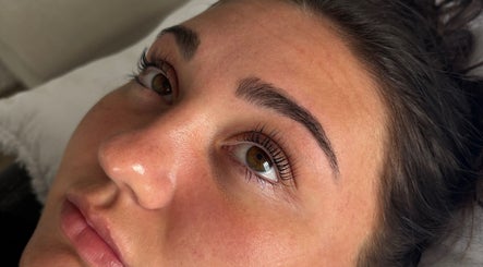 Close-up of a woman's lash lift at _byaimeececcarelli, Bristol, England, GB, showcasing beautifully curled lashes.