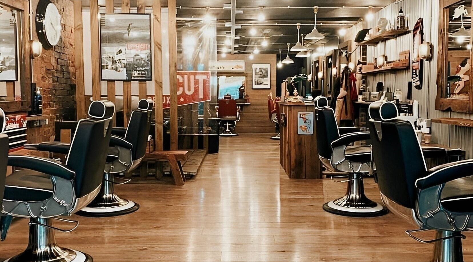 Inside view of Jack Rabbits Barbers Winchester showcasing stylish barber chairs in Winchester, England, GB.