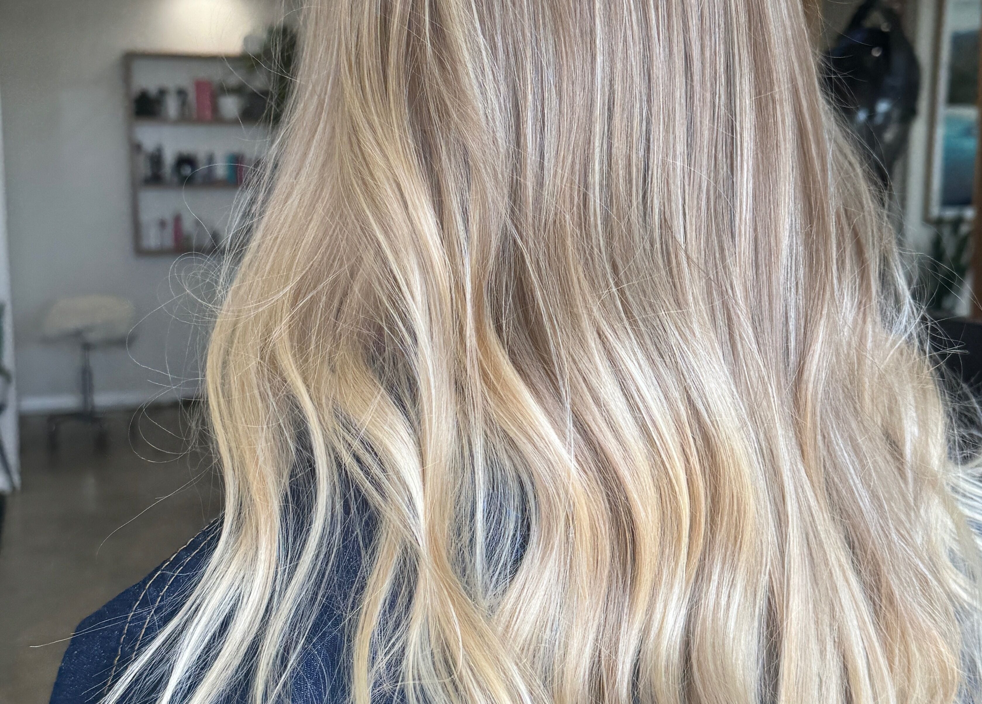 Blonde wavy hair styled at Beachcomber Hairsalon, Ulladulla, New South Wales, AU.