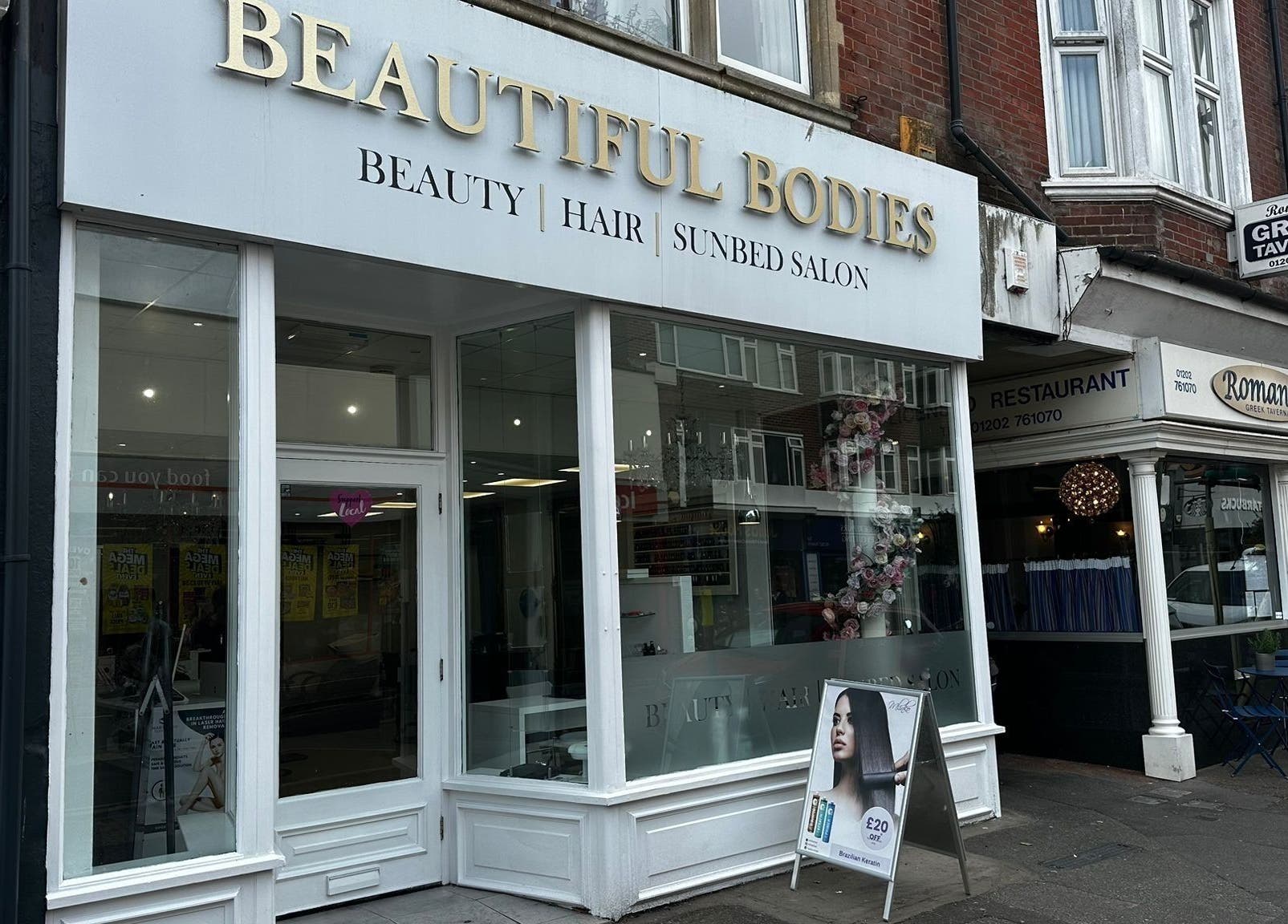 Exterior of Mlinko hair, a stylish beauty salon in Bournemouth, England, GB with elegant front signage.
