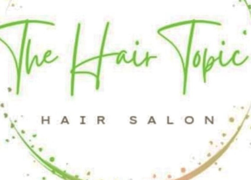 Logo of The Hair Topic salon in Portmore, St. Catherine Parish, JM featuring elegant green script.