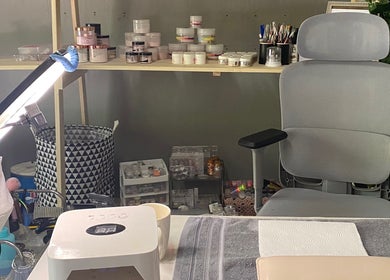 Professional nail setup at Sculpted by Monique, Kempton Park, Gauteng, ZA. Neat workspace with essential tools.
