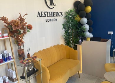 Welcoming reception area at EverYoung Medical Aesthetics Clinic, London, England, GB with seating and decor.