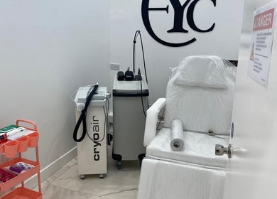 Cryotherapy equipment at EverYoung Medical Aesthetics Clinic, London, England, GB. Bright and modern interior.