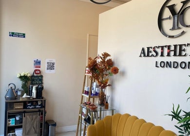 Reception area of EverYoung Medical Aesthetics Clinic, London, England with welcoming decor and seating.