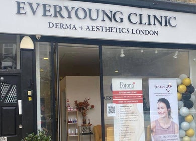Entrance of EverYoung Medical Aesthetics Clinic in London, England, GB showcasing modern front and signage.