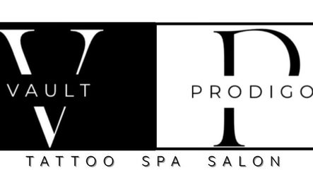 Logos of Prodigo Day Spa & Salon and Vault Tattoo in Harleysville, Pennsylvania, US.