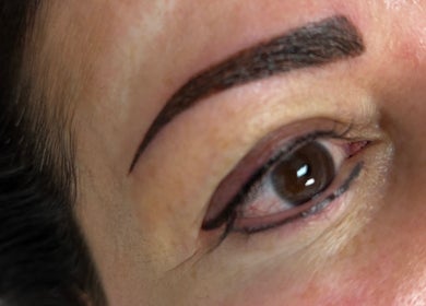 Close-up of expertly shaped eyebrow at Prodigo Day Spa & Salon in Harleysville, Pennsylvania, US.