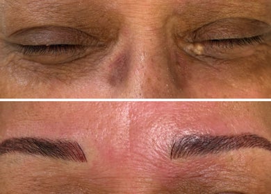 Before and after eyebrow enhancement at Prodigo Day Spa & Salon in Harleysville, Pennsylvania, US.