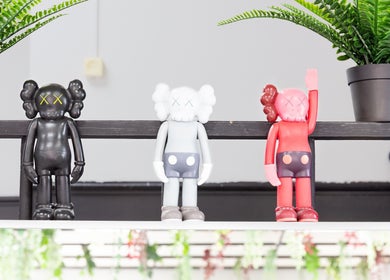 Unique decorative figurines on a shelf at Mourid West, Amsterdam, Noord-Holland, NL.