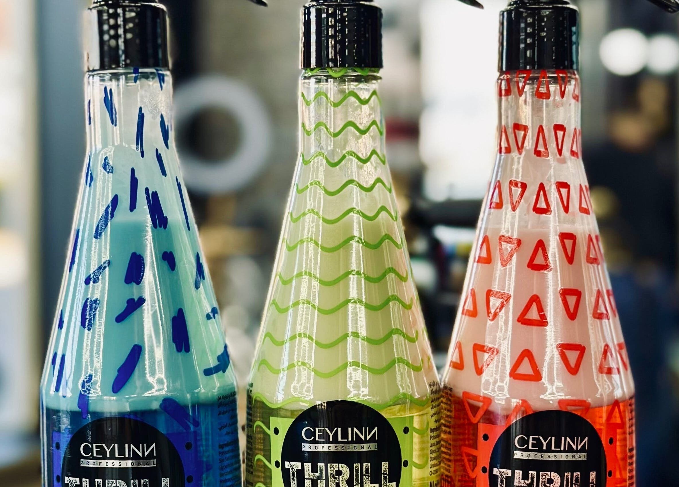 Vibrant Ceylinn Thrill bottles at Royaltrim, Stavanger, Rogaland, NO, showcasing artistic designs.