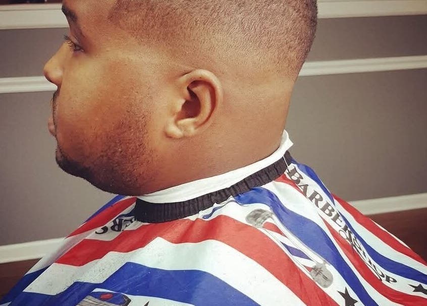 Close-up of a man's fresh haircut at Tiffany B in Aiken, South Carolina, US.