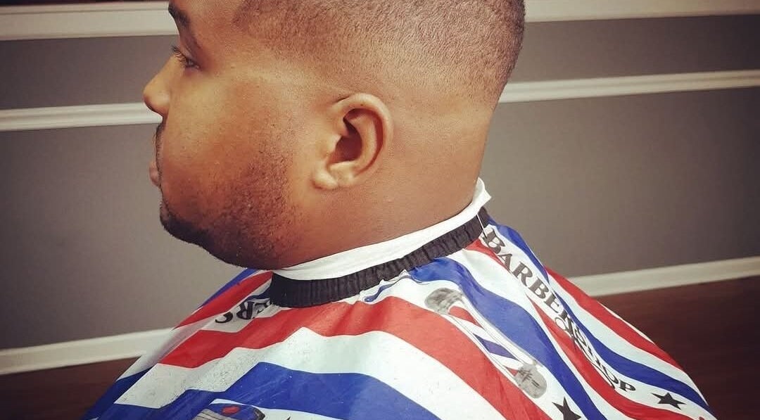 Close-up of a man's fresh haircut at Tiffany B in Aiken, South Carolina, US.