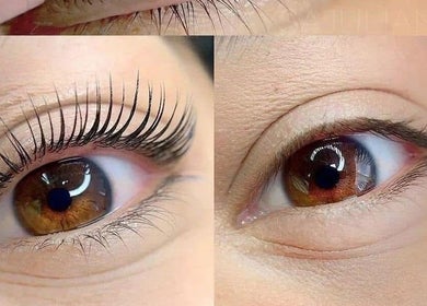 Eyelash makeover at Beauty By Kelly, Boyne Island, Queensland, AU showcasing dramatic before and after results.