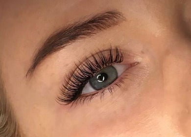 Close-up of elegant lash extensions at Nails & Beauty By Kelly, Boyne Island, Queensland, AU.