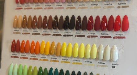 Palette d'ongles colorés à Wolf SGX Nail Studio, Montréal, Québec, CA, offrant des nuances vibrantes.