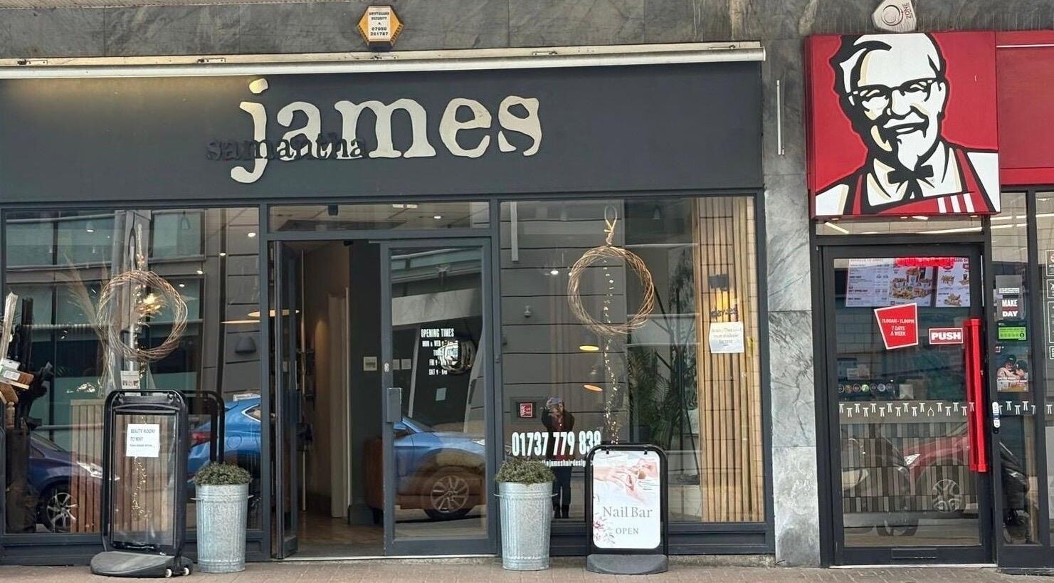 Entrance of Milita's Nails at Samantha James, Redhill, England, GB featuring stylish decor.