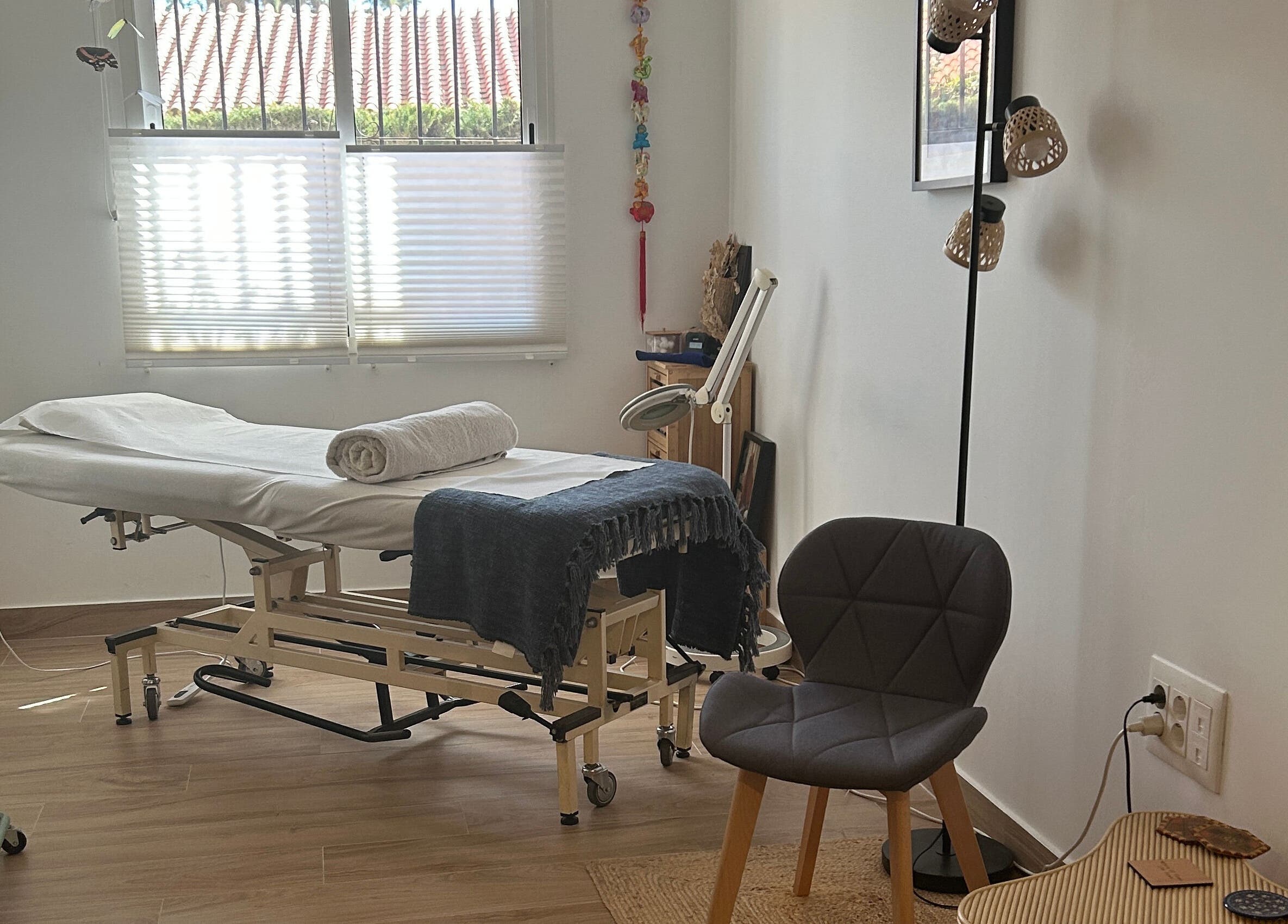 Serene massage room at Carole Dumenil - Dao Vida in Marbella, Andalucía, ES with a cozy treatment bed.
