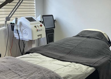 Carols Glow Beauty's cozy treatment room with advanced equipment in Cremorne, New South Wales, AU.