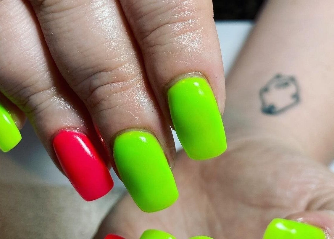 Bright neon nails at Oval & Arch at 17 Mary Days Goudhurst, showcasing vibrant style in Goudhurst, England, GB.