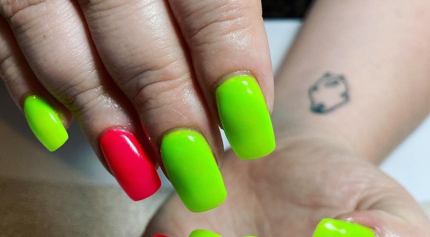 Bright neon nails at Oval & Arch at 17 Mary Days Goudhurst, showcasing vibrant style in Goudhurst, England, GB.