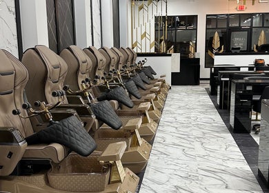 Luxurious nail spa chairs at Luxe Nail Studio, Madison, Wisconsin, US, showcasing modern comfort and style.