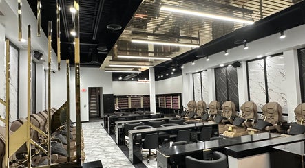 Luxurious interior of Luxe Nail Studio in Madison, Wisconsin, US, showcasing modern nail care stations.