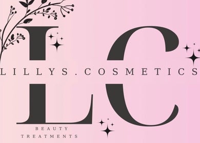 Stylish @Lillys.Cosmeticsx logo on pink backdrop, home studio Maidstone, England, GB.