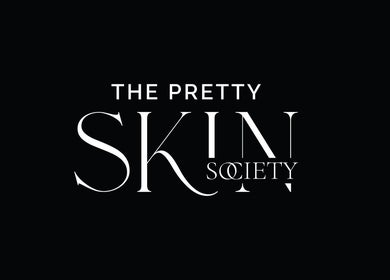The Pretty Skin Society logo on a dark background, Warana, Queensland, AU.