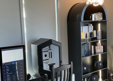 Modern skincare display at The Pretty Skin Society, Warana, Queensland, AU showcasing premium beauty products.