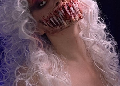 Creative gothic makeup with white wig at Makeup by Kate in Mountain View, California, US.