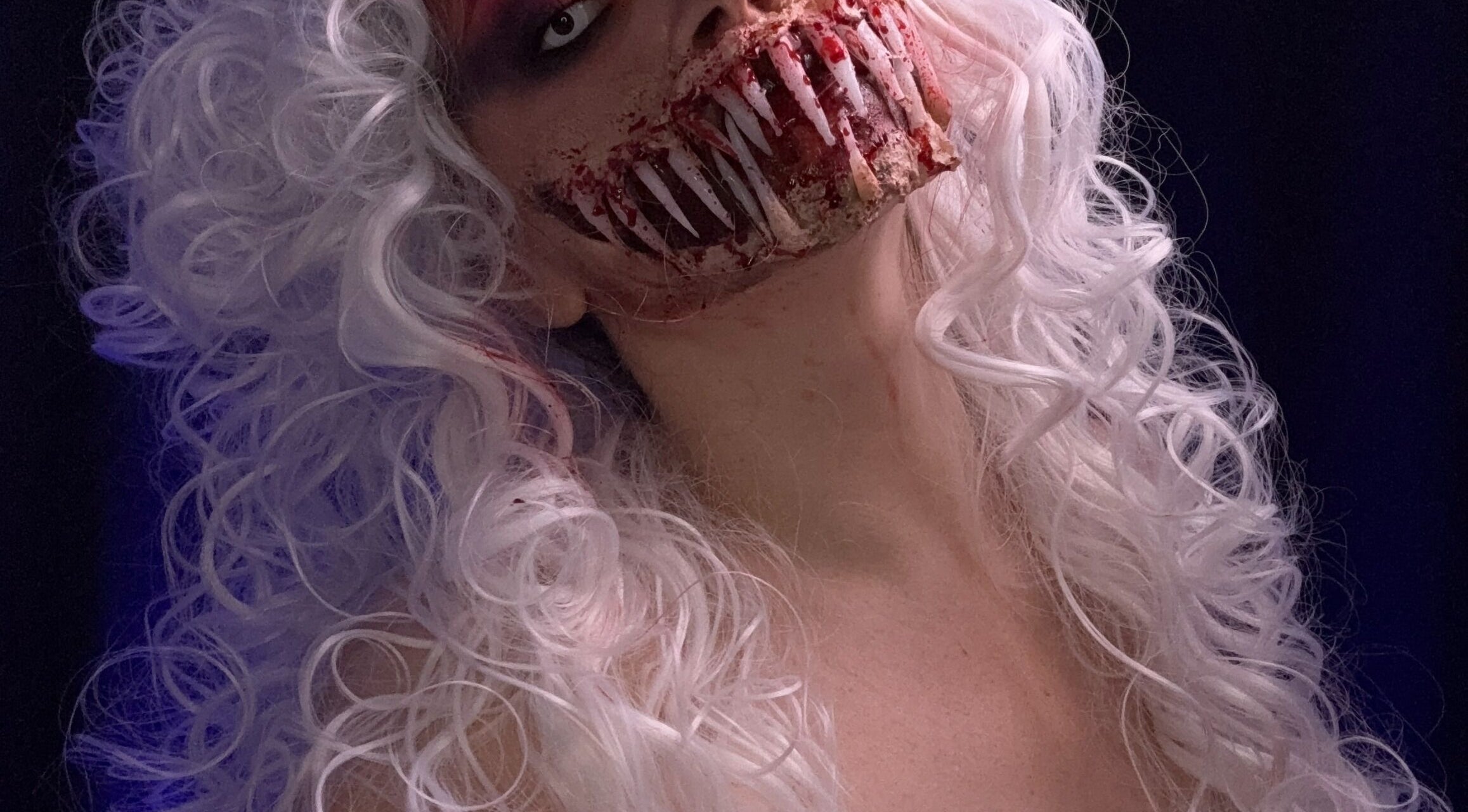 Creative gothic makeup with white wig at Makeup by Kate in Mountain View, California, US.