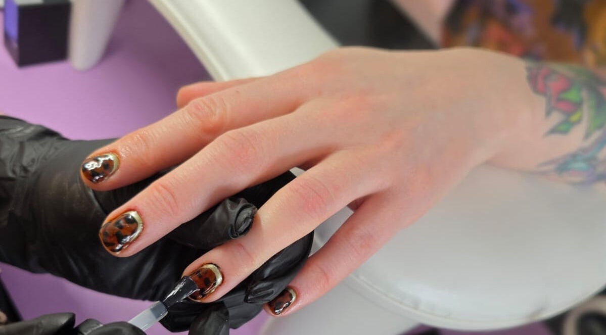 Close-up of a stylish manicure at Just Jess Nails, Cheltenham, England, GB.