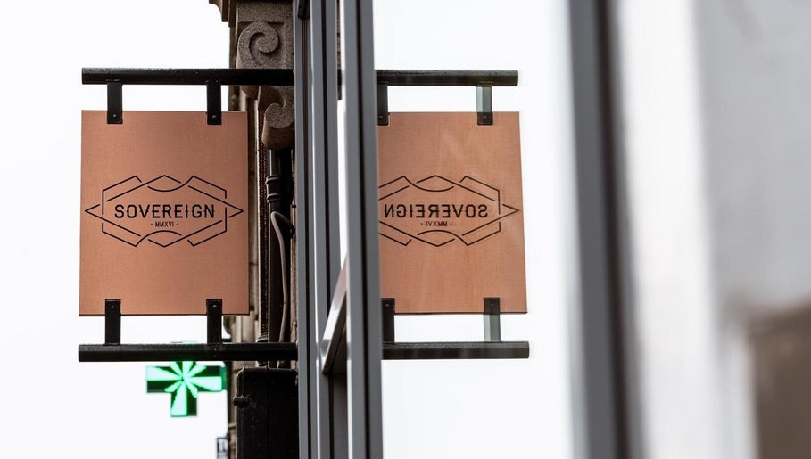 Stylish wooden sign of Sovereign in Aberdeen, Scotland, GB, showcasing elegant design and venue branding.