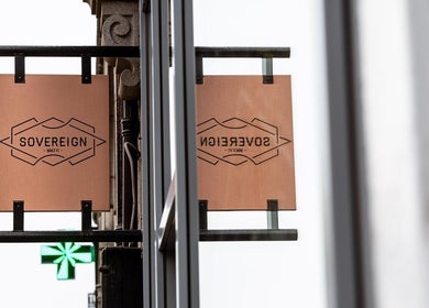 Signage for Sovereign beauty venue in Aberdeen, Scotland, GB on a building facade.