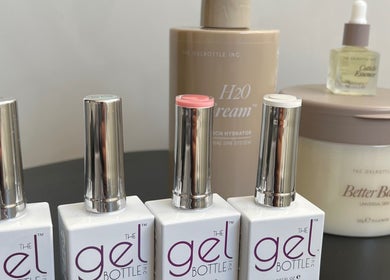 Premium nail products showcased at Lumiere Mobile Beauty Services in Cambridge, England, GB with elegant branding.